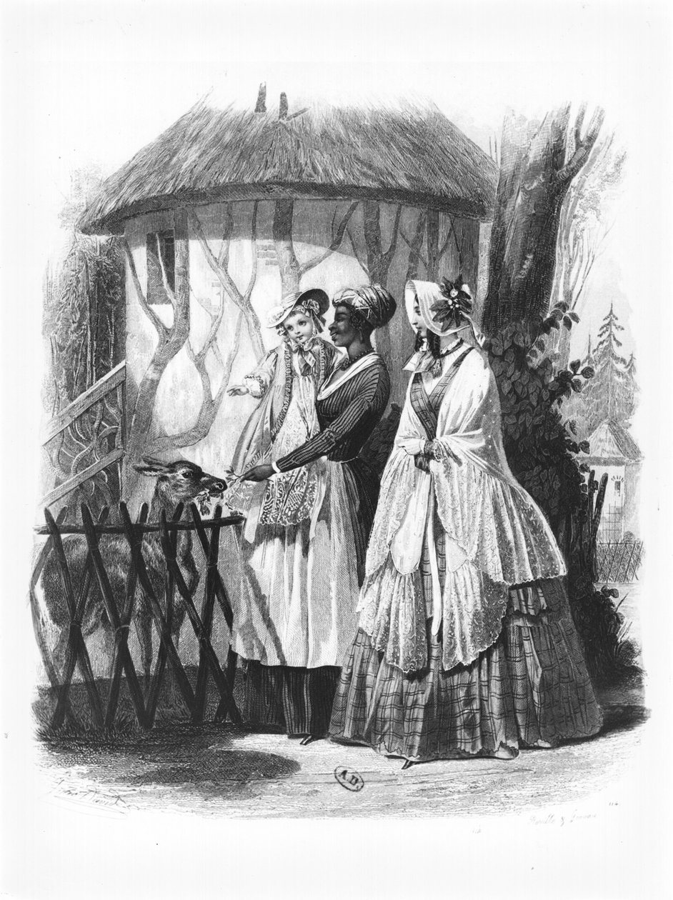 Vierailu Jardin des Plantesin eläintarhassa Pariisissa, muotilevy, 1846 tekijältä French School