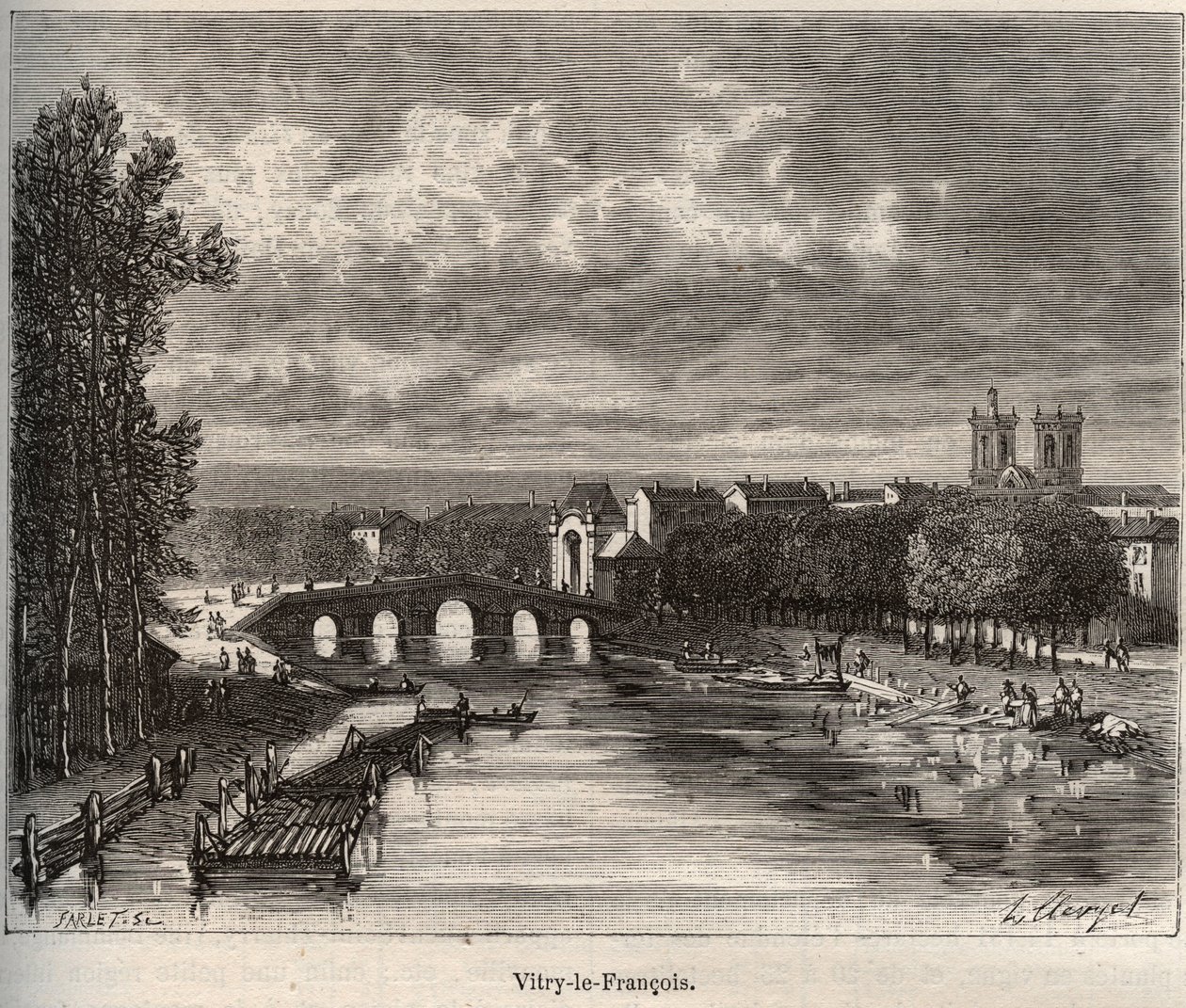 Vitry-le-Francois (Vitry le Francois) Marnen departementissa - kaiverrus kirjaan "La France illustree: maantiede, historia, tilastohallinto", V.A. Maltaanruskea. 1884 tekijältä French School