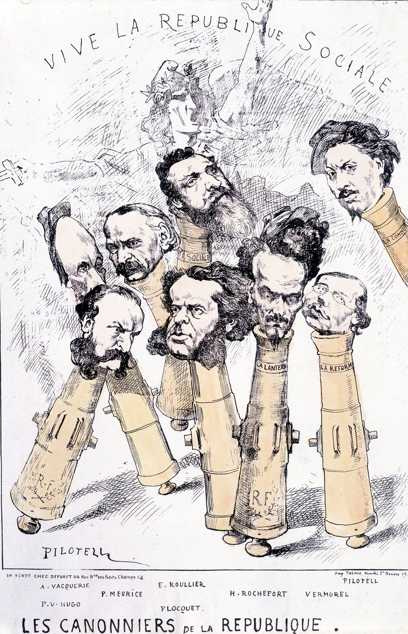Eläköön sosiaalinen tasavalta - Tasavallan tykkiveneet: A. Vacquerie, F.V. Hugo, P. Meurice, E. Roullier, Flocquet, H. Rochefort, Vermorel, Pilotell. Sarjakuva. tekijältä French School