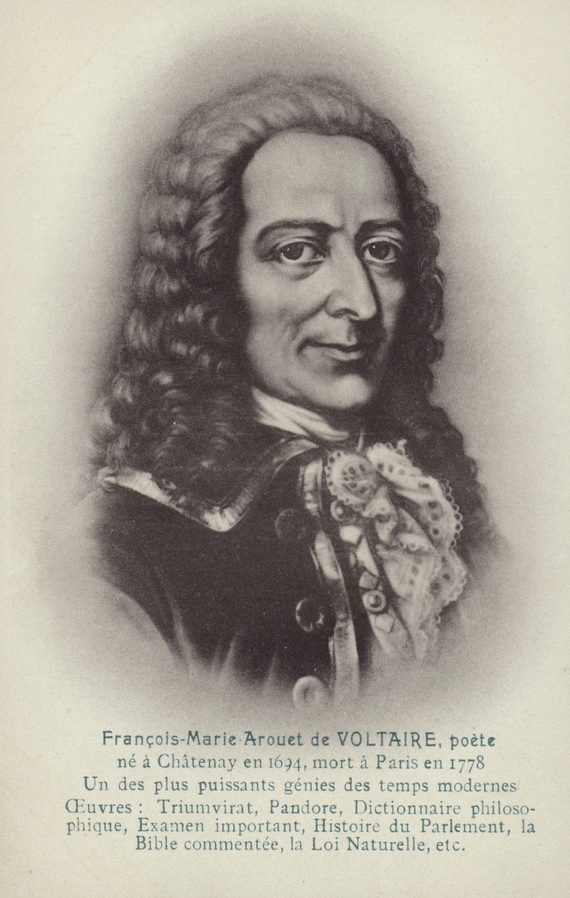 Voltaire (1694-1778), ranskalainen kirjailija, filosofi ja näytelmäkirjailija (litografia). tekijältä French School
