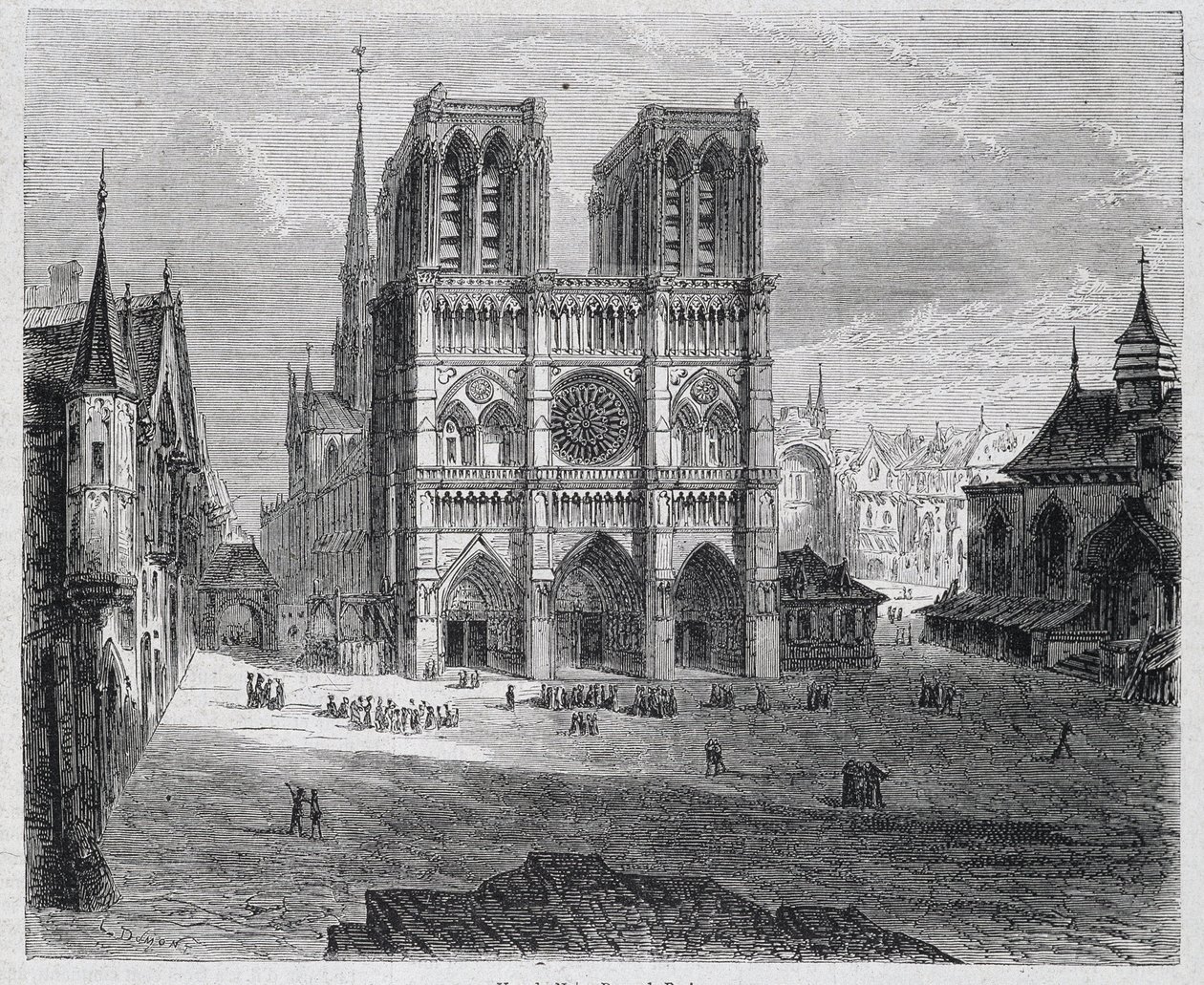 Näkymä Notre-Dame de Parisista - teoksessa ""Pariisi vuosisatojen läpi"", kirjoittanut H. Gourdon de Genouillac, toim. F. Roy, Pariisi tekijältä French School