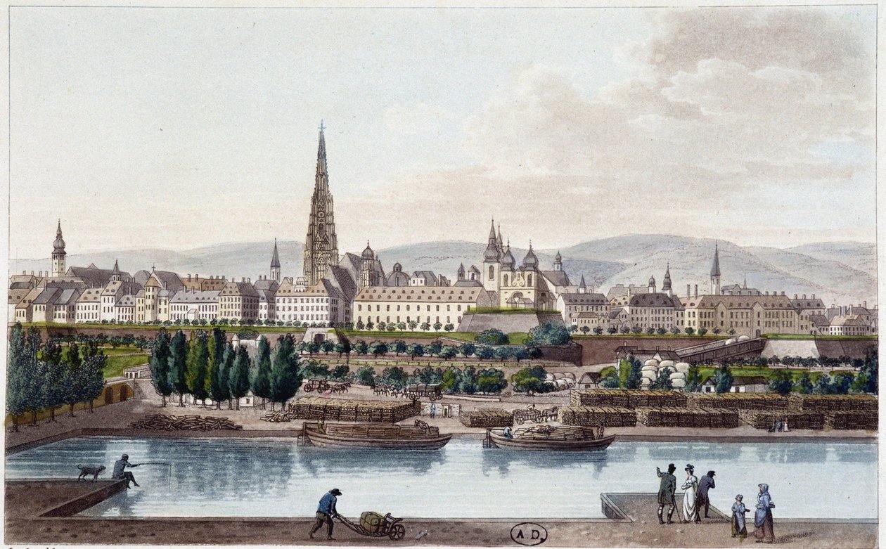 Näkymä Wieniin Land Strasselin puolelta - teoksessa "Kreivi Alexandre de Laborden maalauksellinen matka Itävaltaan", Paris, toim. Didot vanhempi tekijältä French School