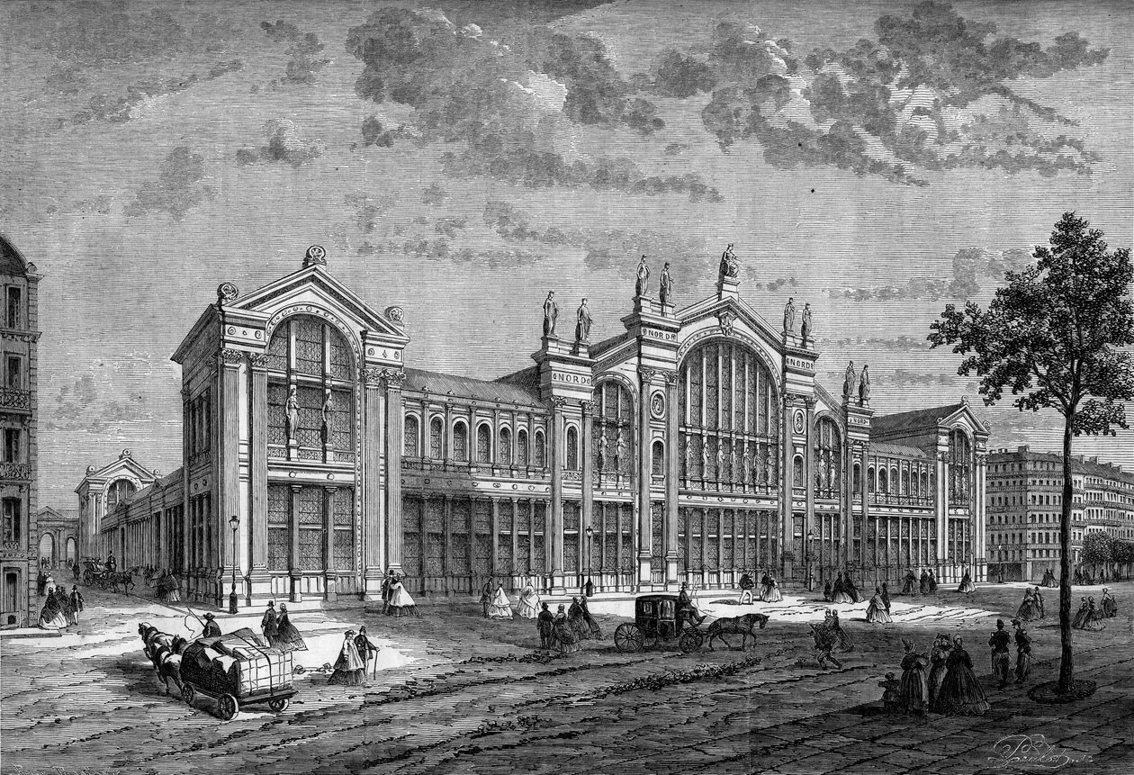 Ranskalaisen arkkitehti Jacques Hittorffin (1792-1867) rakentaman Gare du Nordin ulkonäkymä Pariisissa tekijältä French School