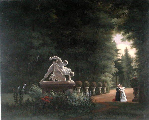 Kävely Folie-Beaujonissa Pariisissa, n. 1830 (öljy kankaalle) tekijältä French School