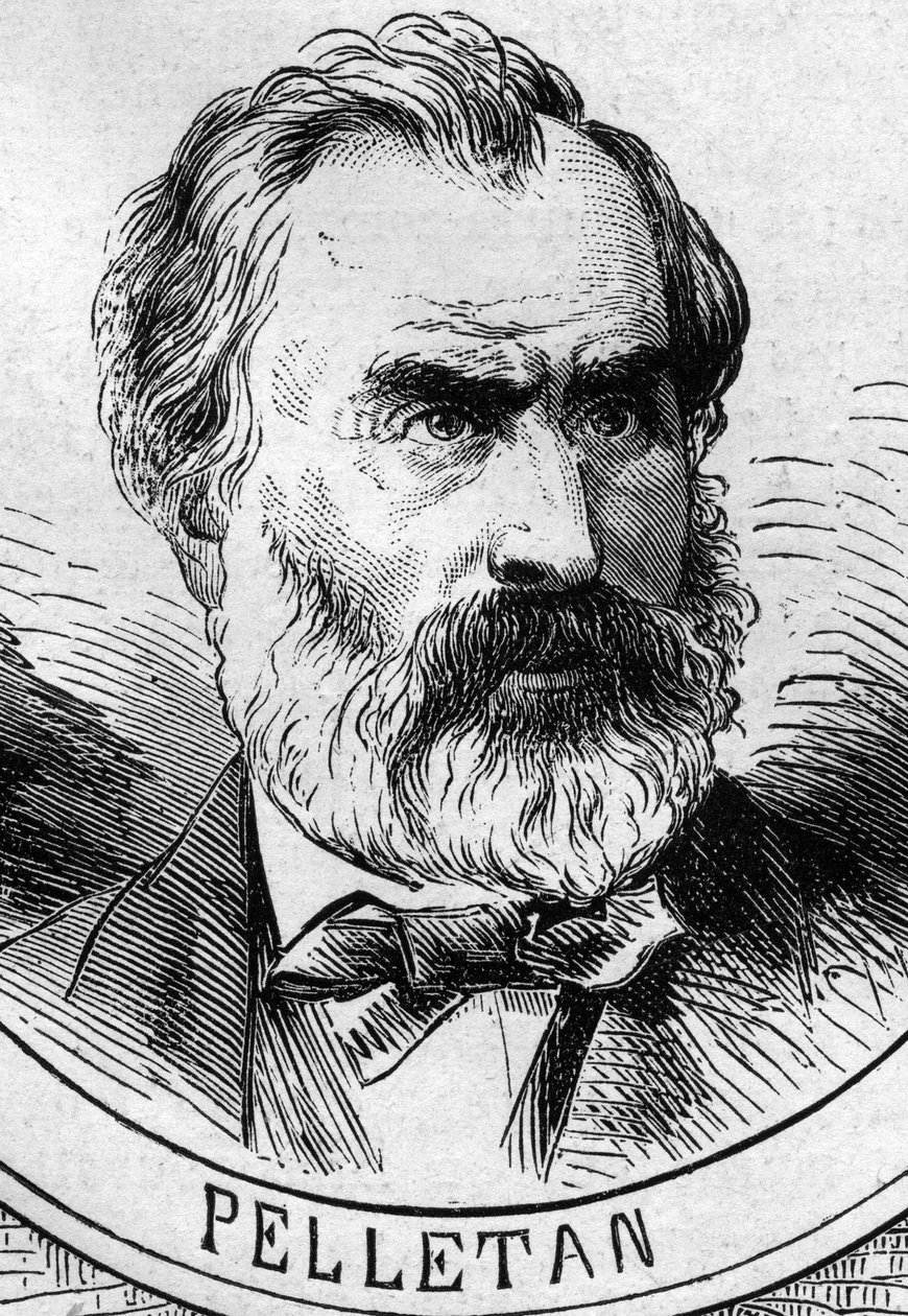 Sota 1870 - Maanpuolustushallitus: muotokuva Eugene Pelletanista (1813-1884), vuoden 1870 väliaikaisen hallituksen jäsen. Kaiverrus "" Le Monde Illustré" -julkaisussa nro 706, 22. lokakuuta tekijältä French School
