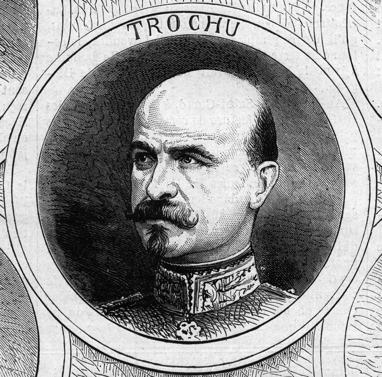 Sota 1870 - Maanpuolustushallitus: muotokuva kenraali Louis Jules Trochusta (1815-1896), vuoden 1870 väliaikaisen hallituksen presidentistä. Kaiverrus "" Le Monde Illustré" -julkaisussa nro 706, 22. lokakuuta tekijältä French School