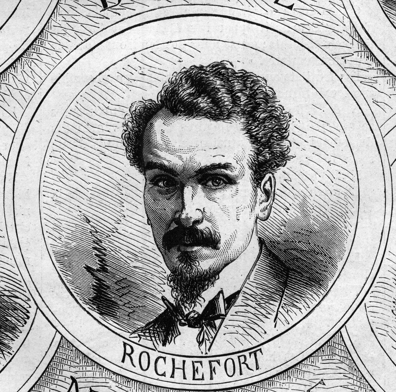 Sota 1870 - Maanpuolustushallitus: muotokuva Henri Rochefortista (1831-1913), vuoden 1870 väliaikaishallituksen jäsen. Kaiverrus "" Le Monde Illustré" -julkaisussa nro 706, 22. lokakuuta tekijältä French School