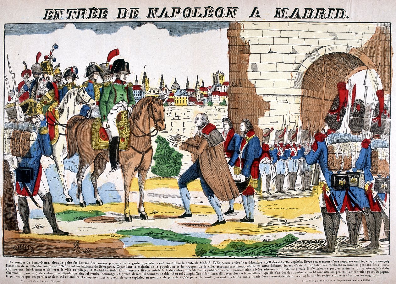 Niemimaan sota (1807-1814) - Napoleon I:n saapuminen Madridiin 12.2.1808. Kuva Epinalista tekijältä French School