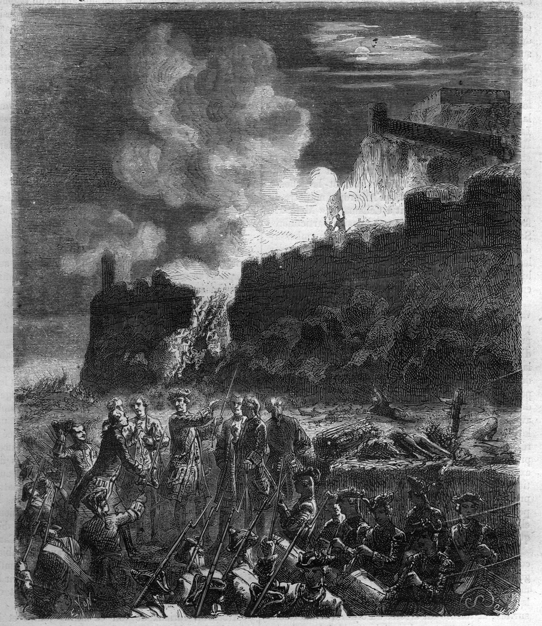 Espanjan peräkkäissota (1701-1714) Ranskan ja sen liittolaisen Espanjan sekä Euroopan maiden liittouman välillä. Maurice Lachatren kaiverrus "Histoire des Papes-Rois-Queen and Empereurs a travers les centuries" tekijältä French School