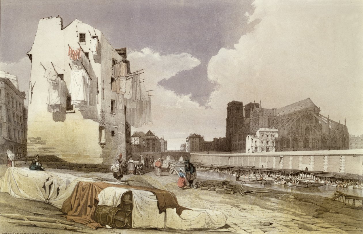 Washerwomen at Lavoirs at Quai Montebello, noin 1840 tekijältä French School