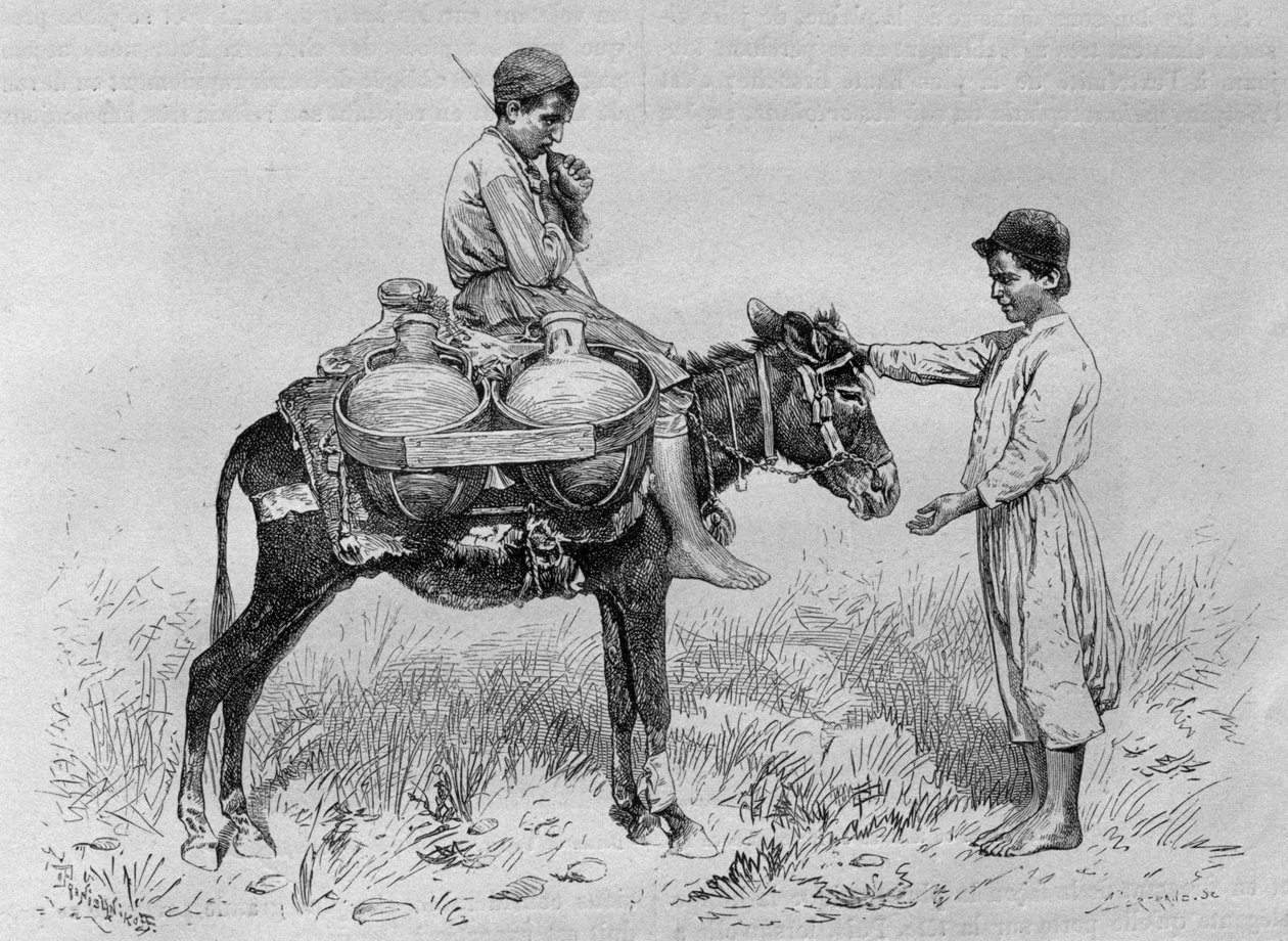 Vedenkuljettaja, Syyriasta tänään. Matkustaa Foinikiassa, Libanonissa ja Juudeassa. Louis Charles Emile Lortetin 1875-1880, 1884 (bw-kaiverrus) tekijältä French School