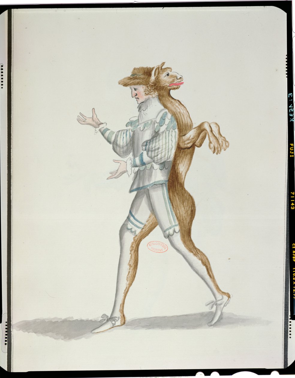 Ludvig XIV:n tanssima Jean-Baptiste Lullyn (1632-87) ihmissusiasu Ballet de la Nuitille, 23. helmikuuta 1653 (wc paperilla) tekijältä French School