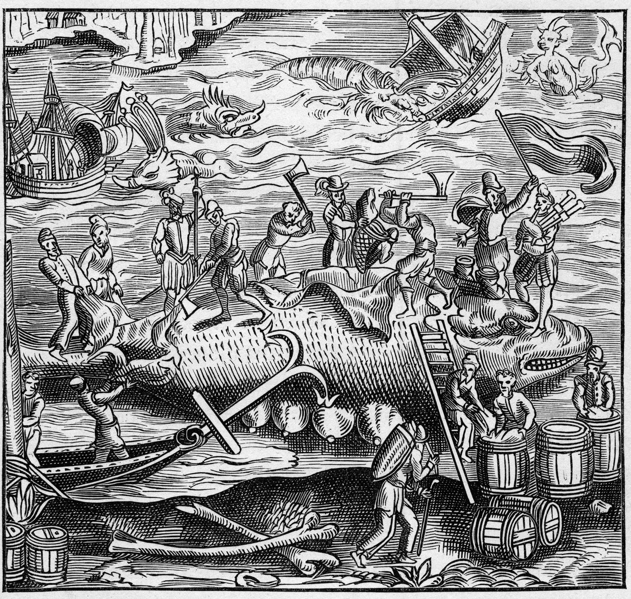Valaiden kalastus Atlantin valtameren Ranskan rannikolla keskiajalla. Kaiverrus kirjassa "La Marine et les colonies: kauppa" tekijältä French School