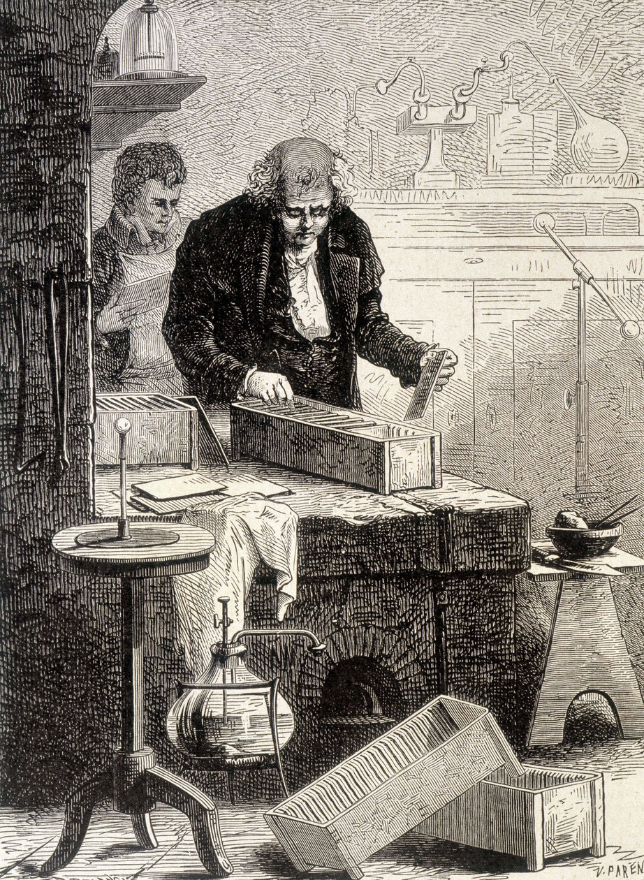 William Cruickshank rakensi kaukalot kasaan - "" Album of Sciencessä; maineikkaat tutkijat; Suuria löytöjä””” 1896. tekijältä French School