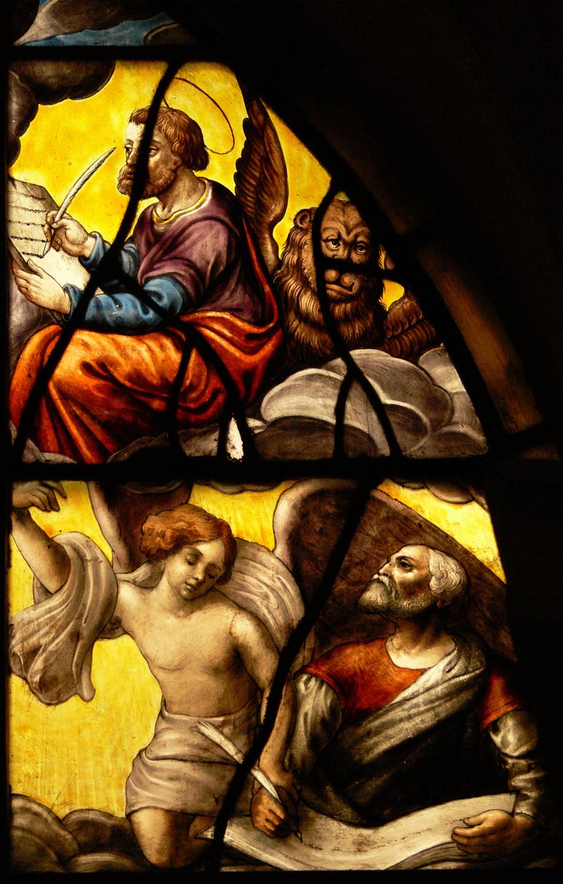 Charnierin ikkuna (w.2), joka kuvaa yksityiskohtaa isännän ihmeestä: St Mark ja St Matthew tekijältä French School