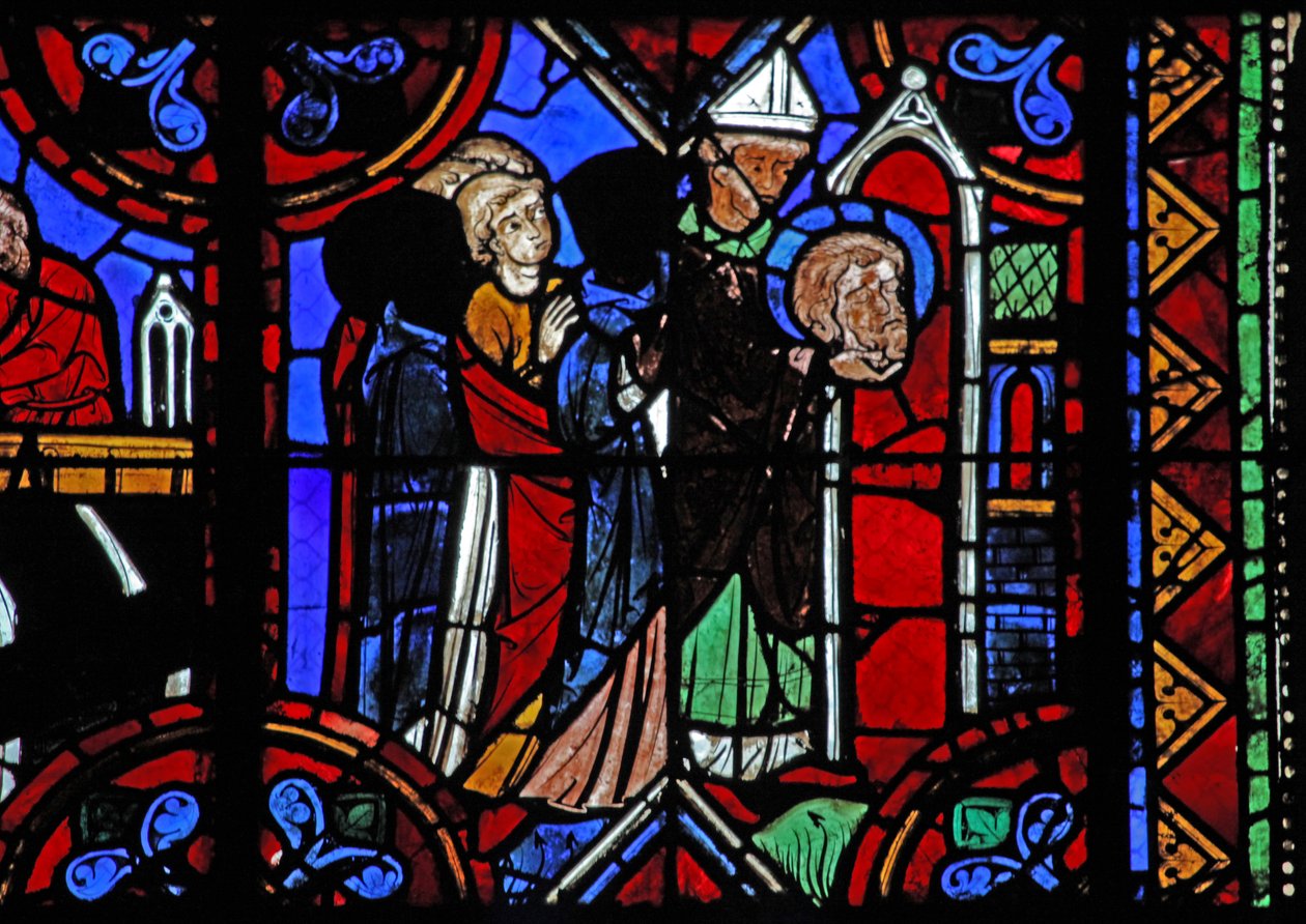 Ikkuna w06, joka kuvaa St Julian of Brioude tarinaa - Diocletianuksen vainojen aikana kuolleen Julienin ystävän St Ferreolin kuolemasta; hänen jäännöksensä siirretään tekijältä French School