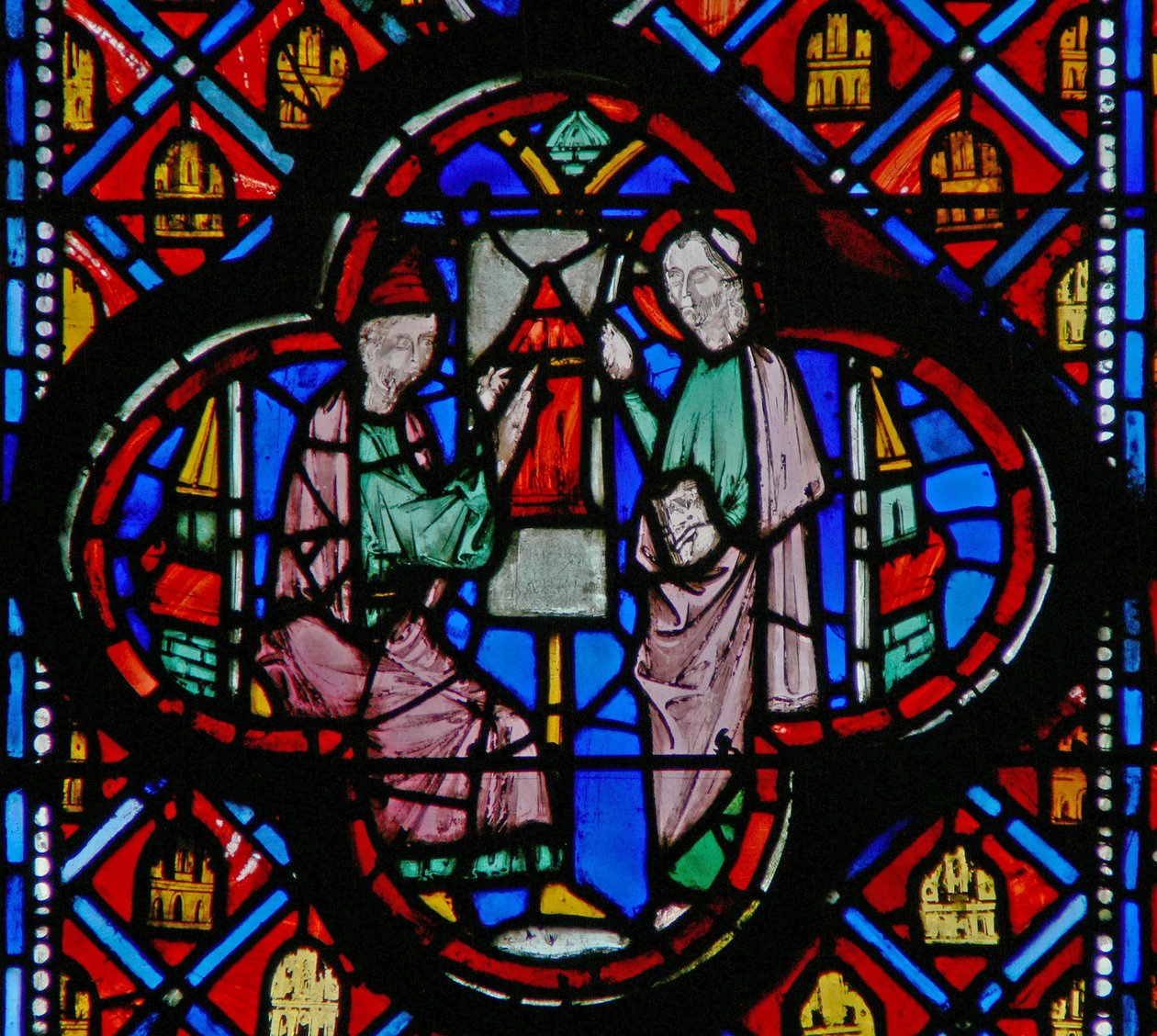 Window w10 Hesekiel piirtää Jerusalemin suunnitelman taululle Ez IV 1 tekijältä French School