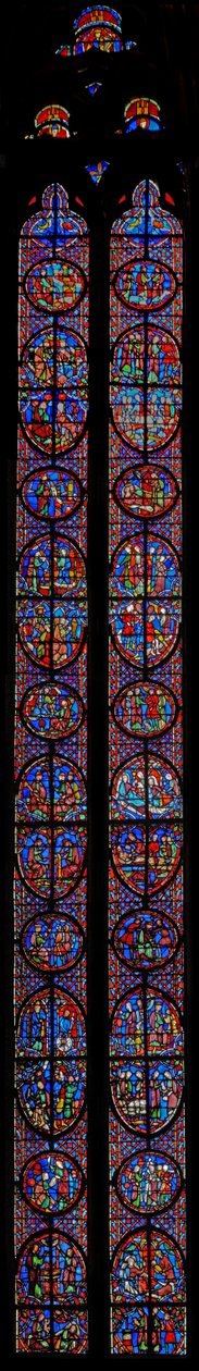 Window w11 Jeremian (V) ja Tobiaksen (R) kirjat tekijältä French School