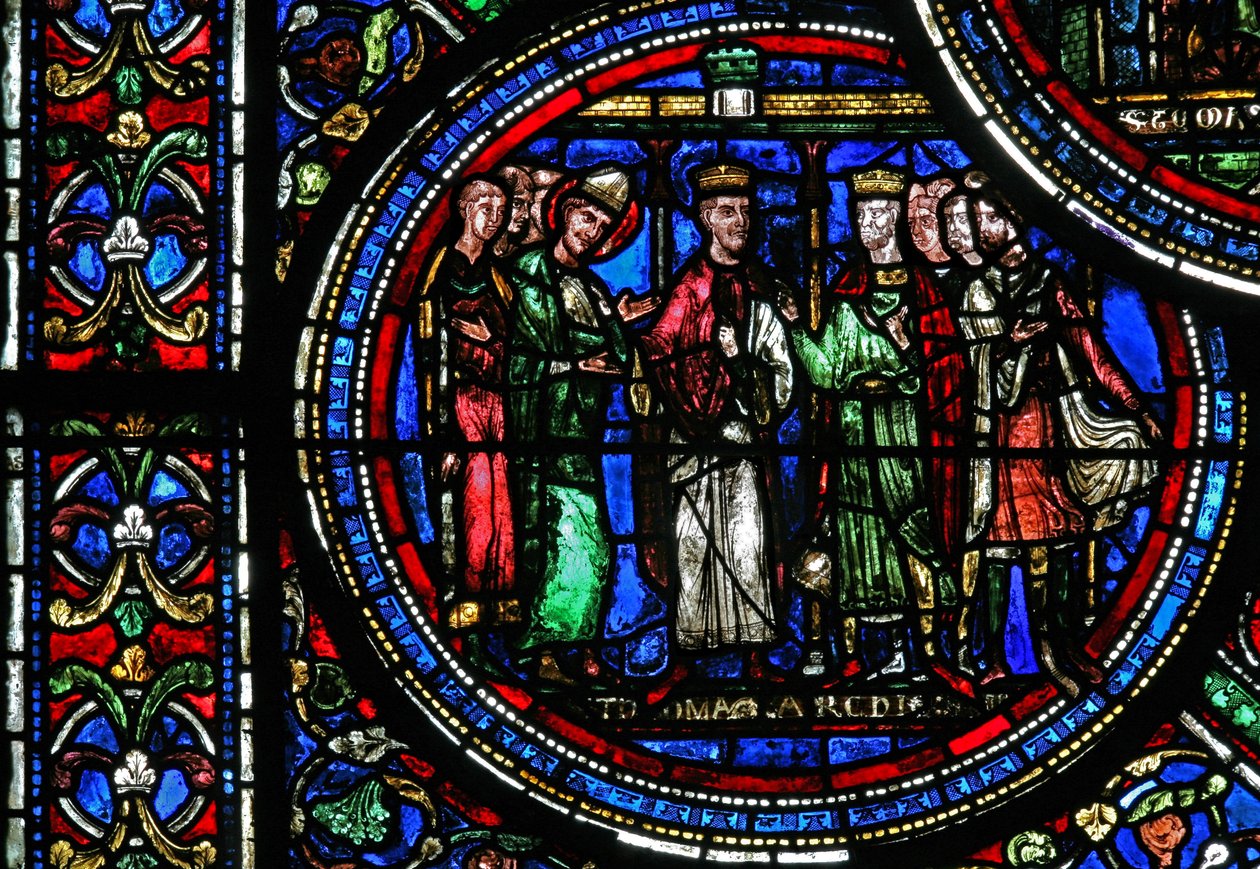 Ikkuna w23, joka esittää St Thomas Becketin Henrik II:n ja Ludvig VII:n kanssa tekijältä French School