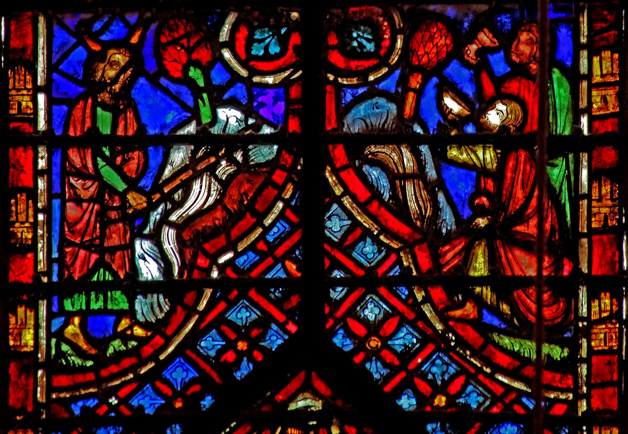Window w2 Moses osuu Horeb Ex XVII 35:n kallioon tekijältä French School