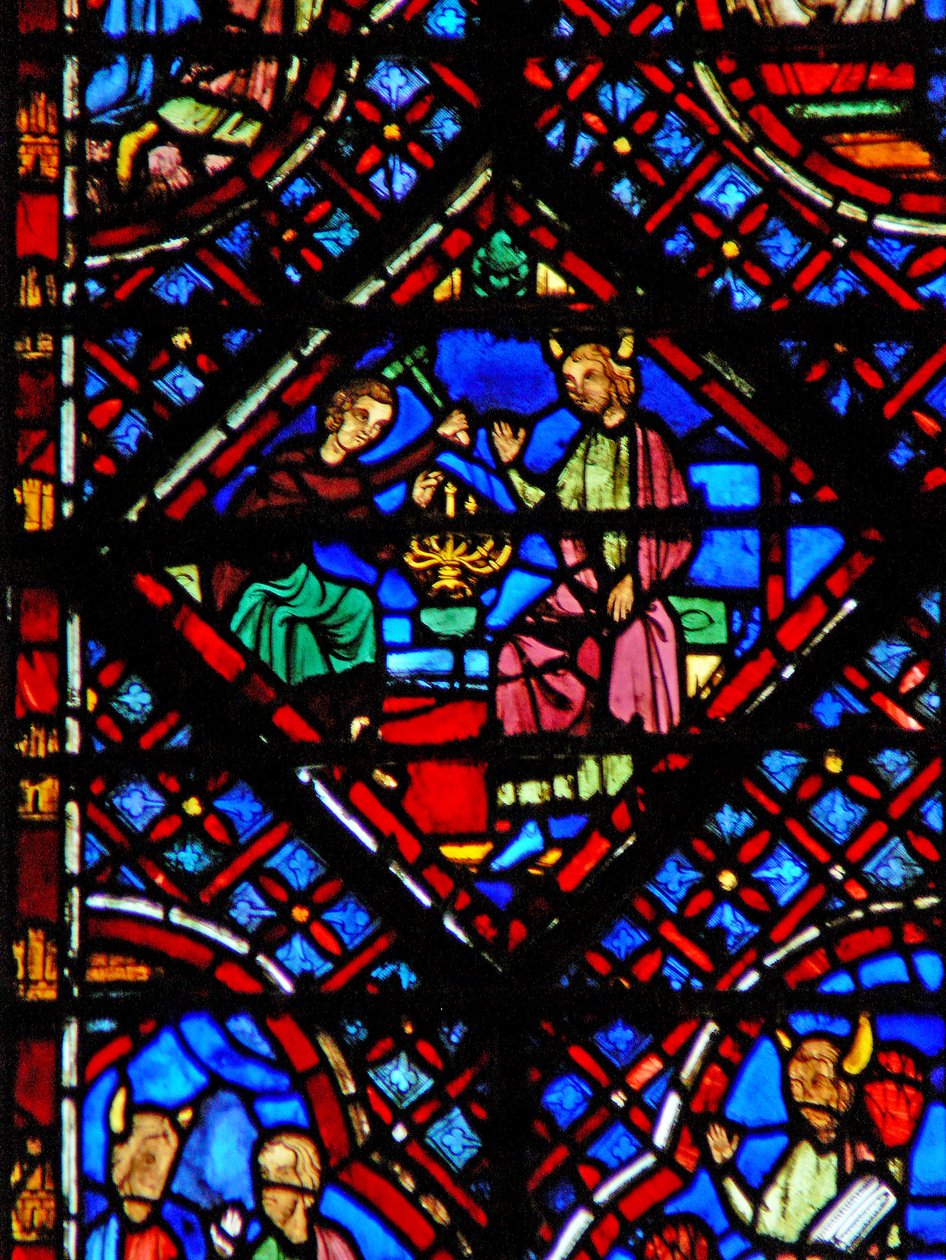 Window w2 Mooses katselee Bezalelia tekemässä Menora Ex XXXVII 17-24 tekijältä French School