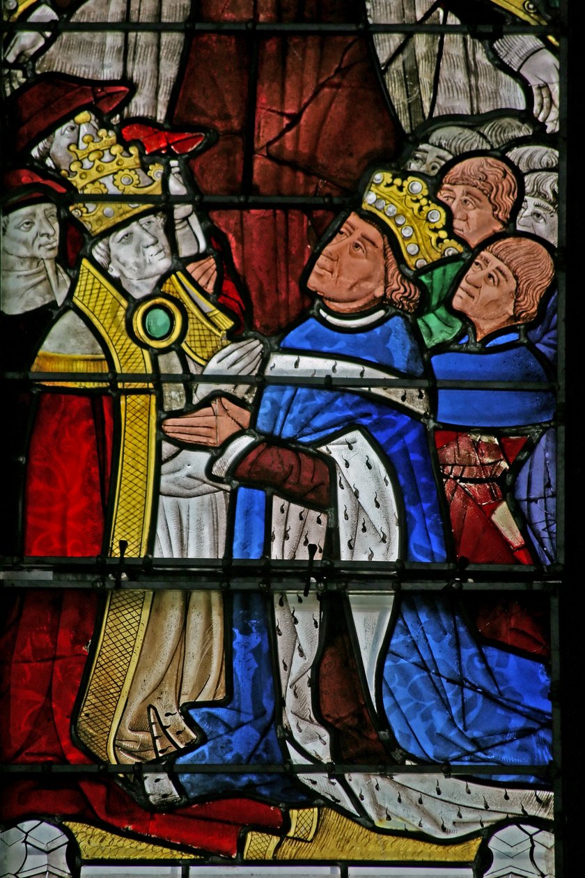Ikkuna w4, jossa on paavi Paavali II ja kuningas Ludvig XI tekijältä French School