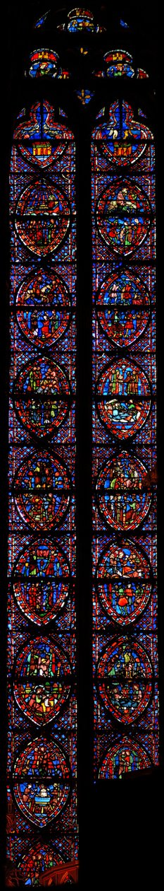 Window w7 Pyhän Johanneksen evankelistan historia (L) ja Kristuksen lapsuus (R) tekijältä French School