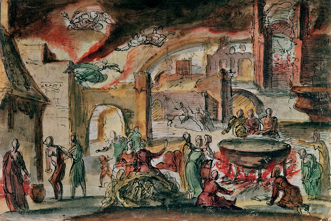 Noituuskohtaus, luultavasti näyttämö, 1600-luvun 2. puolisko (wc paperilla) tekijältä French School