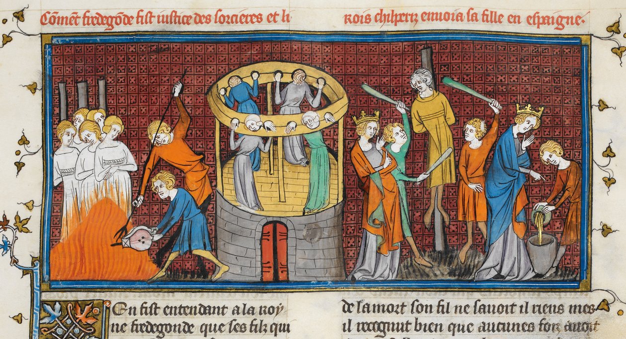 Noidat poltettu, Les Grandes chroniques de France, MS Royal 16 G VI f. 64 tekijältä French School