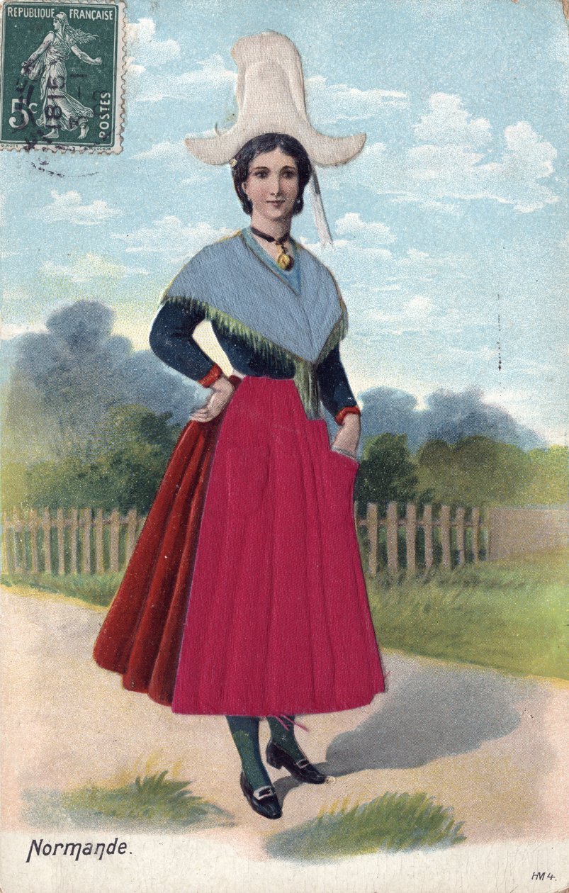 Nainen perinteisessä puvussa Normandiasta C. 1910 - Nainen perinteisessä puvussa Normandiasta tekijältä French School