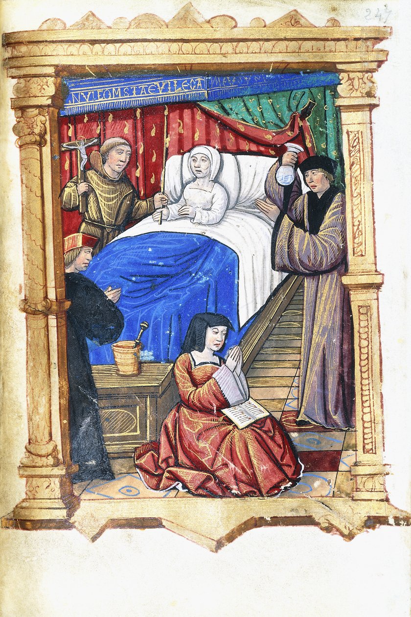 Nainen kuolinvuodekohtauksessa Johannes Kastajan kanssa, n. 1475-1500 tekijältä French School