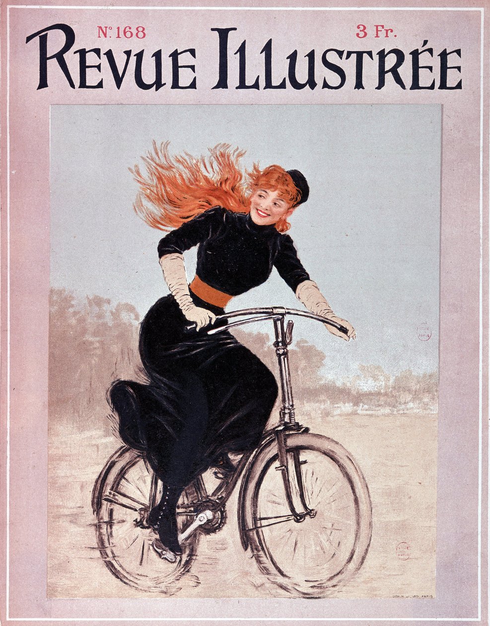 Nainen pyörällä - kansi. ""Kuvitettu arvostelu"", nro 168, Arts Deco. tekijältä French School