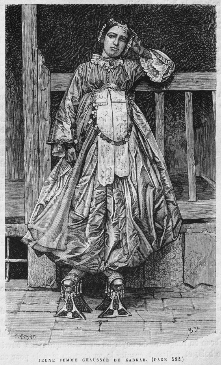 Nainen pukeutunut kabbabiin Syyriasta tänään. Matkustaa Foinikiassa, Libanonissa ja Juudeassa. Louis Charles Emile Lortetin 1875-1880, 1884 (bw-kaiverrus) tekijältä French School