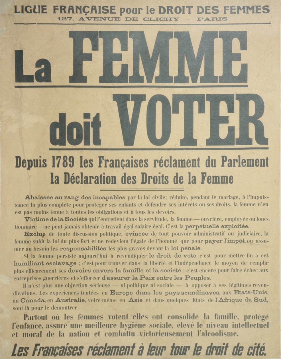 Women Must Vote, juliste, joka kannustaa naisia taistelemaan äänioikeudesta, 1914 tekijältä French School
