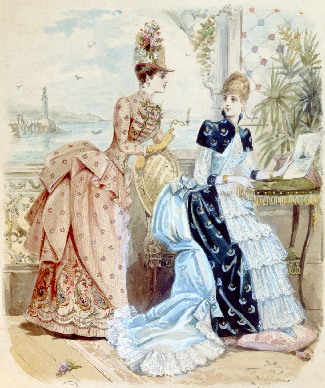 Naiset lomakeskuksessa meren rannalla, 1885 tekijältä French School
