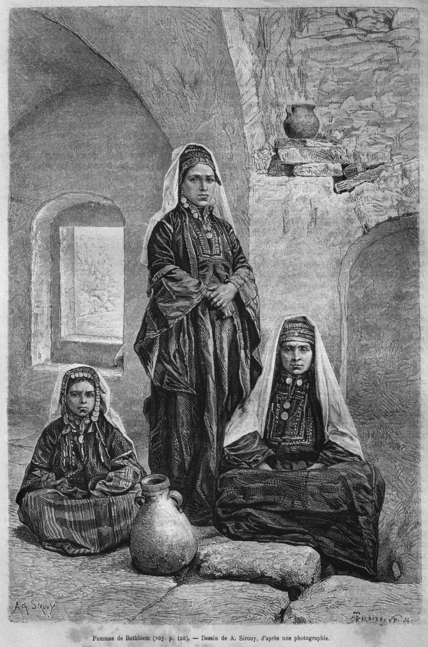 Betlehemin naiset Syyriasta tänään. Matkustaa Foinikiassa, Libanonissa ja Juudeassa. Louis Charles Emile Lortetin 1875-1880, 1884 (bw-kaiverrus) tekijältä French School