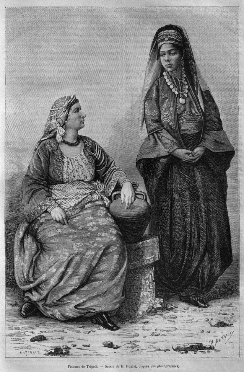 Tripolin naiset Syyriasta tänään. Matkustaa Foinikiassa, Libanonissa ja Juudeassa. Louis Charles Emile Lortetin 1875-1880, 1884 (bw-kaiverrus) tekijältä French School