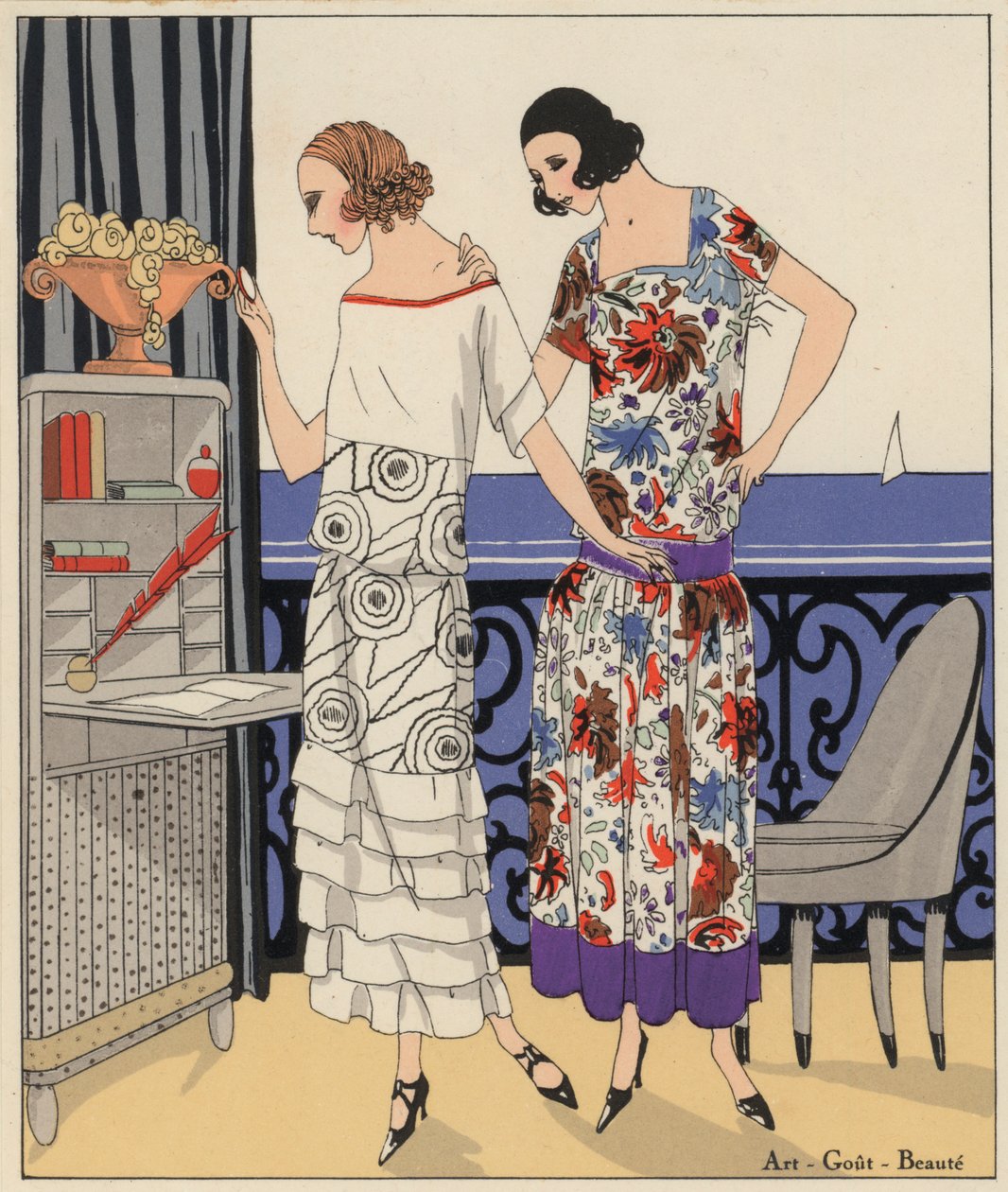 Suunnittelijoiden Philippe ja Gaston sekä Martial ja Armand 1920-luvun naisten muotia. (värilitro) tekijältä French School