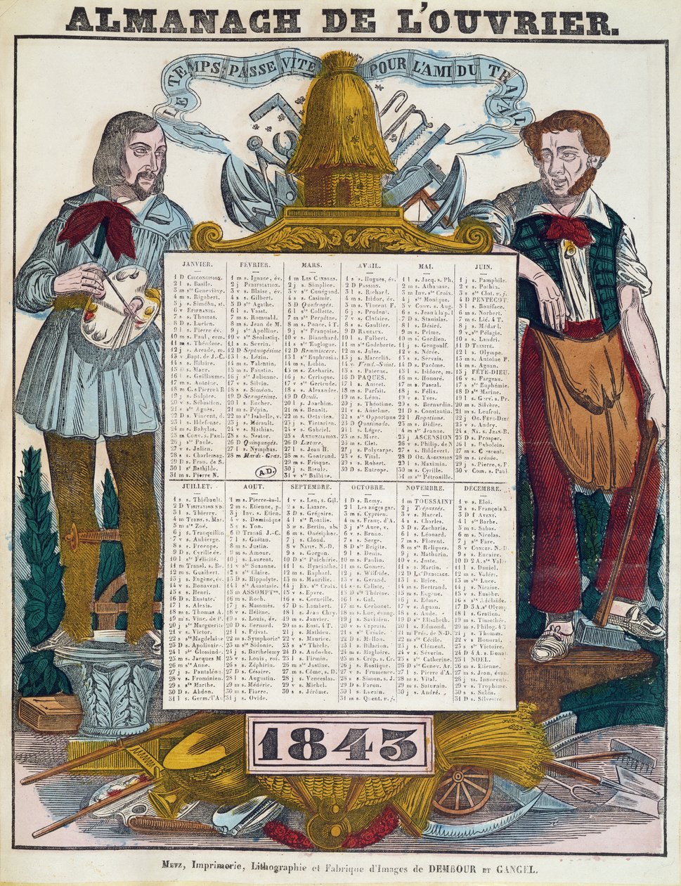 Työläisten kalenteri vuodelle 1843 tekijältä French School