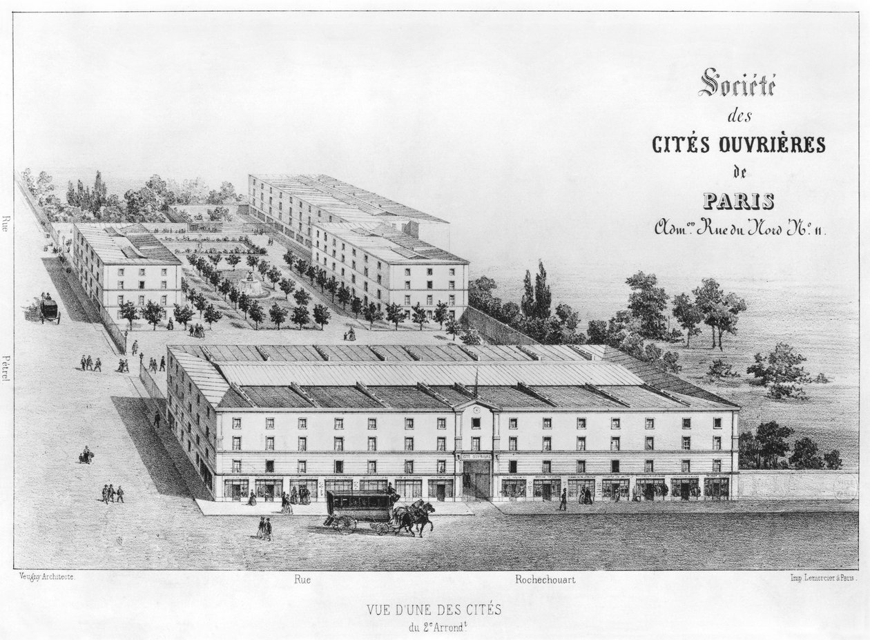Työntekijöiden asuntoalue, 58 rue Rochechouart, Pariisi, noin 1870 tekijältä French School