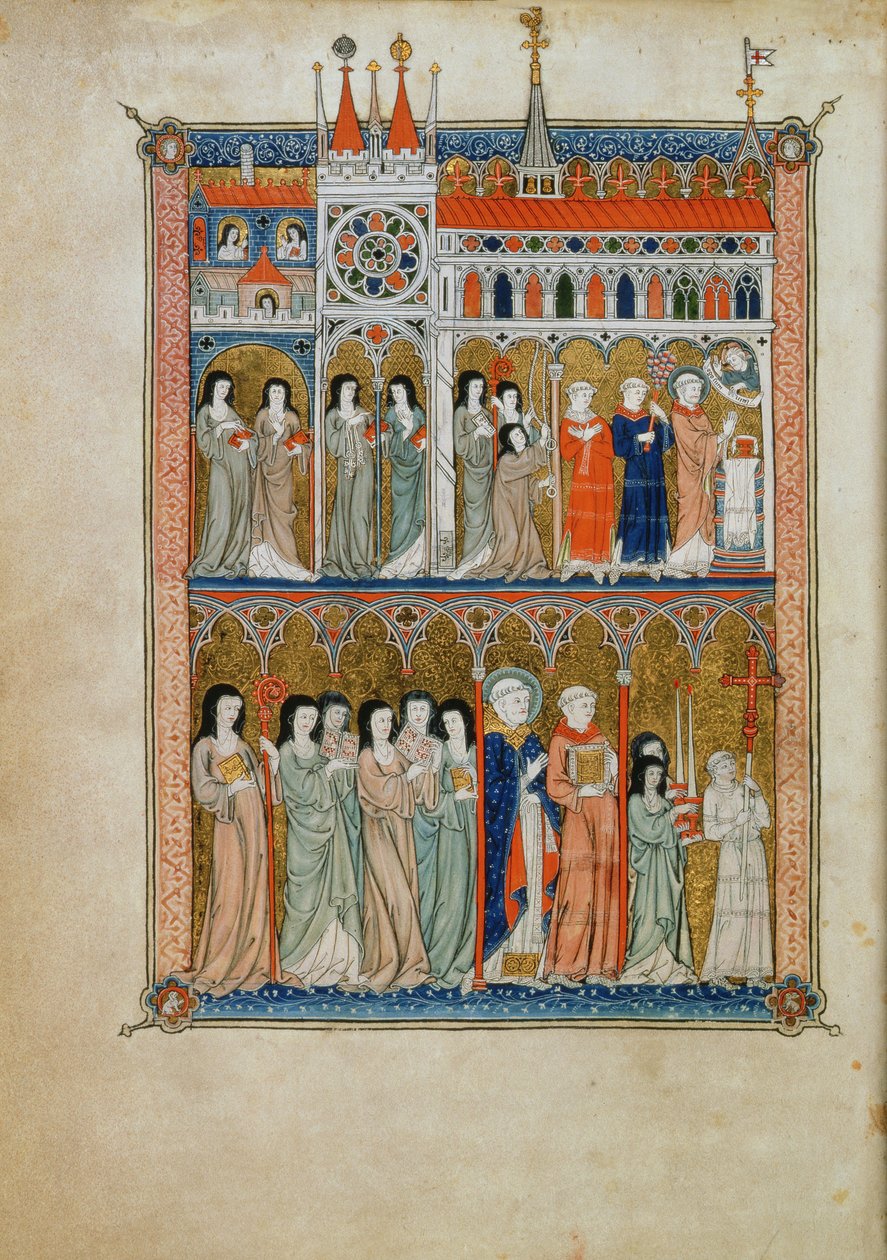 Yates Thompson 11 f.6v Messu, johon osallistui virkamiehiä kulkue alla, n. 1300 (vellum) tekijältä French School