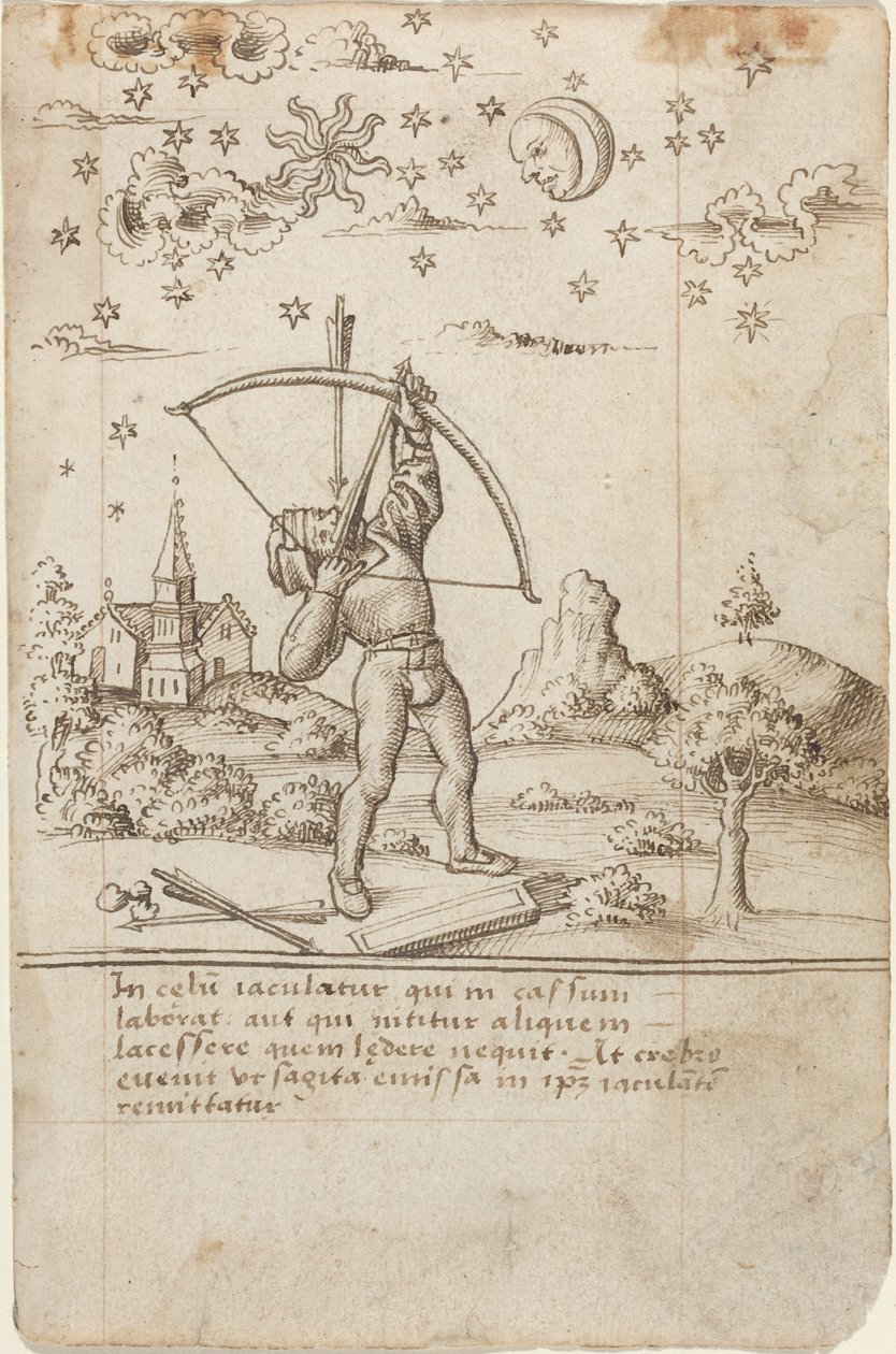 Sinä ammut taivaaseen [fol. 9 recto], noin 1512-1515 (tussi ja tussi). tekijältä French School