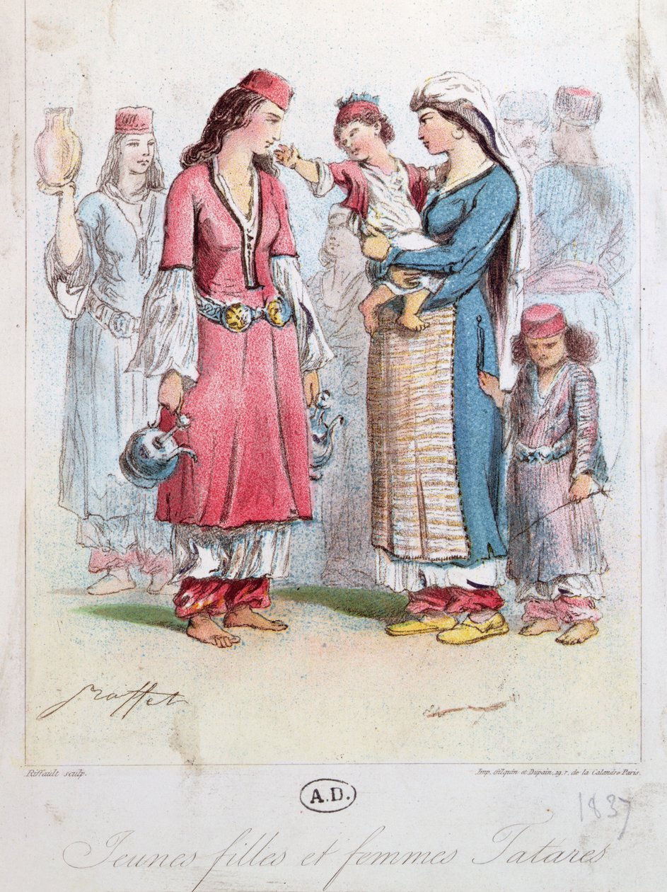 Nuoret tataritytöt ja -naiset, 1837 (värikaiverrus) tekijältä French School