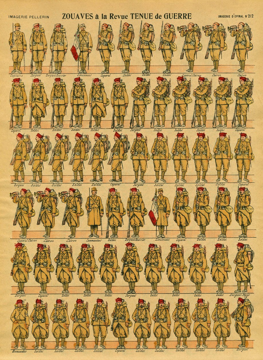 Zouaves, ranskalainen Armee-jalkaväkiyksikkö, jonka kenraali Clauzel perusti vuonna 1830 Algerian valloittamista varten. Epinaalinen kuvantaminen tekijältä French School