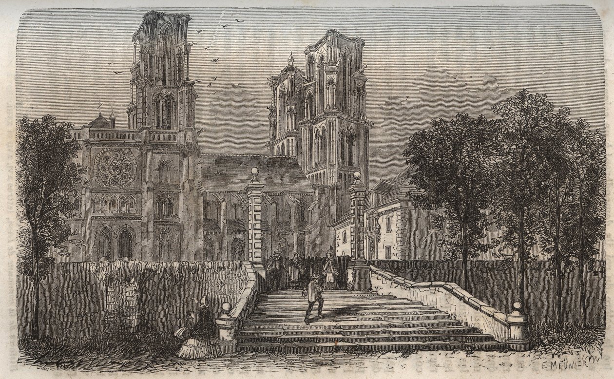 Cathedrale Notre-Dame (Notre Dame) de Laon (1150-1180), Aisne - Victor Duruyn (1811-1894) kaiverrus "Ranskan historiaan" - 1882 tekijältä French School