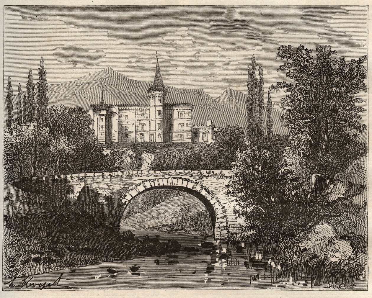 chateau de la rochelambert Haute-Loire-terminaalin laaksossa (43) - kaiverrus "La France illustrée: maantiede, historia, tilastohallinto" V.-A. Maltaanruskea. 1884 tekijältä French School