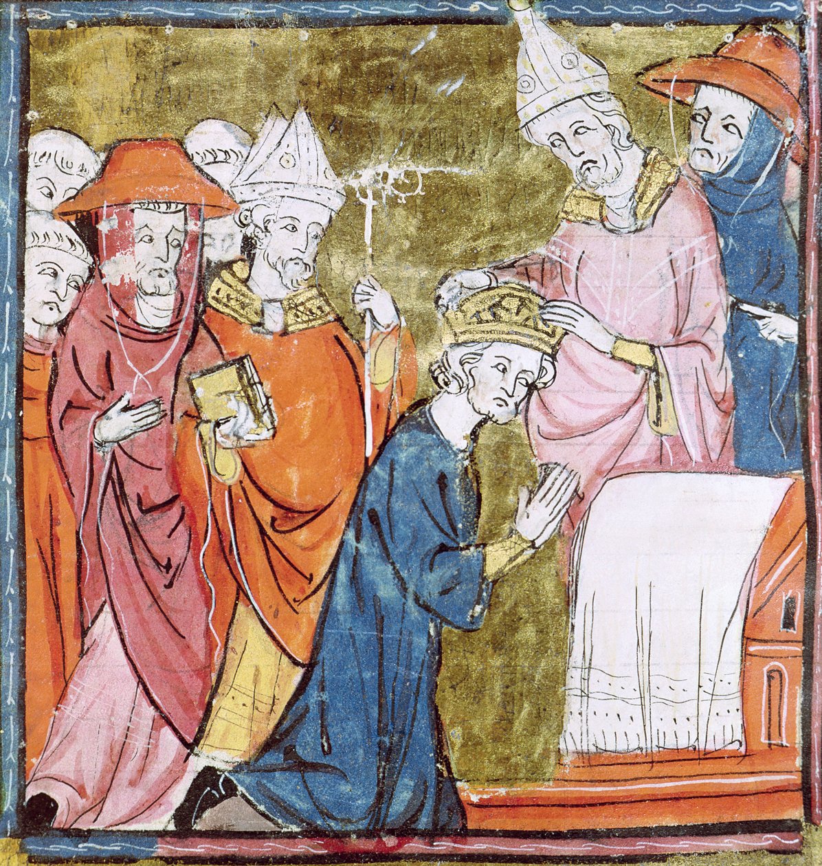 f.106r Paavi Leo III:n (n.750-816) keisari Kaarle Suuren (742-814) kruunaus St. Petersissä, Roomassa vuonna 800, Grandes Chroniques de France, 1375-79 tekijältä French School