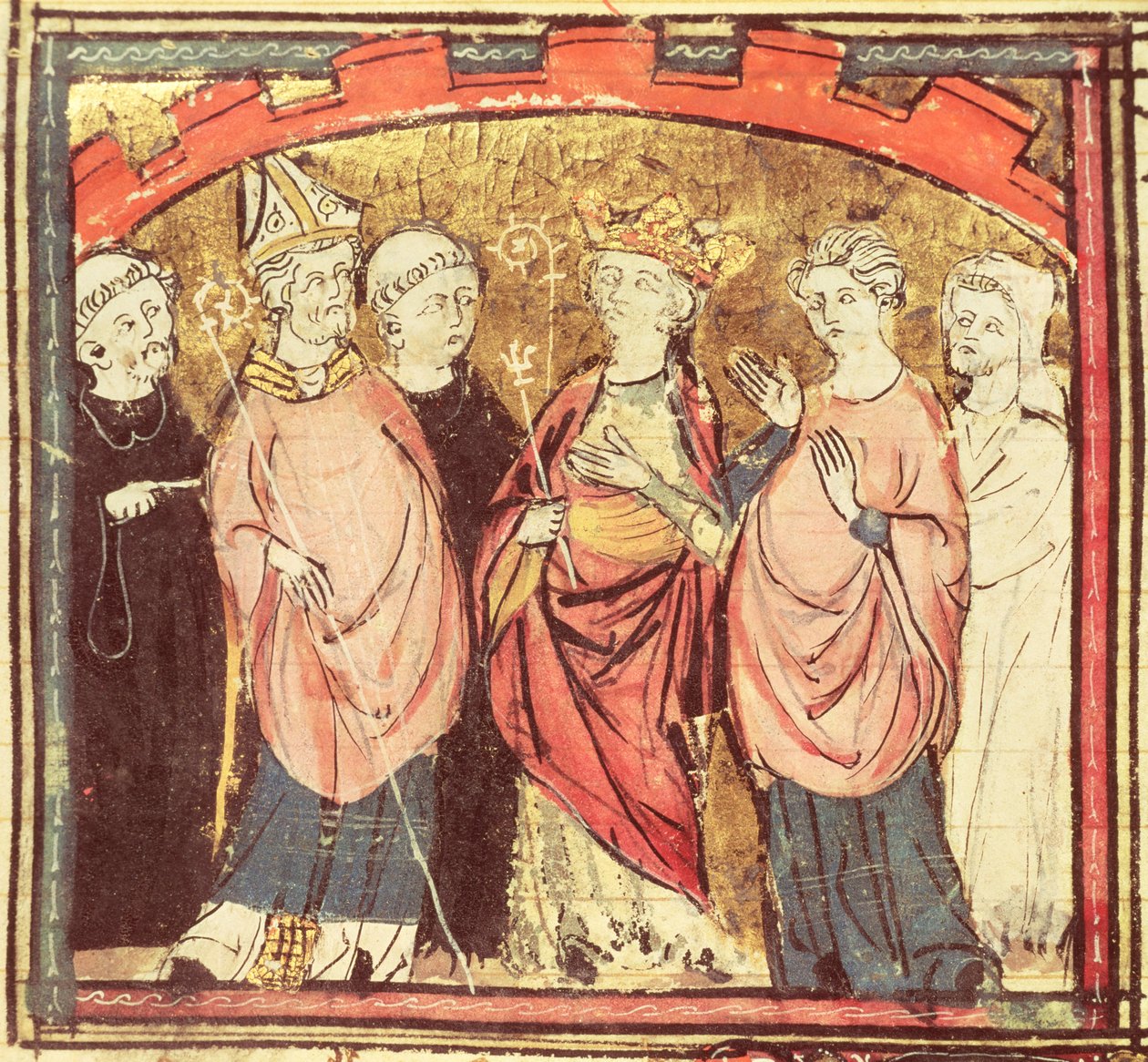 f.73r Dagobert I (605-39), Ranskan kuningaskunnan vastaanottavan frankkien kuningas Grandes Chroniques de Francesta, 1375-79 tekijältä French School