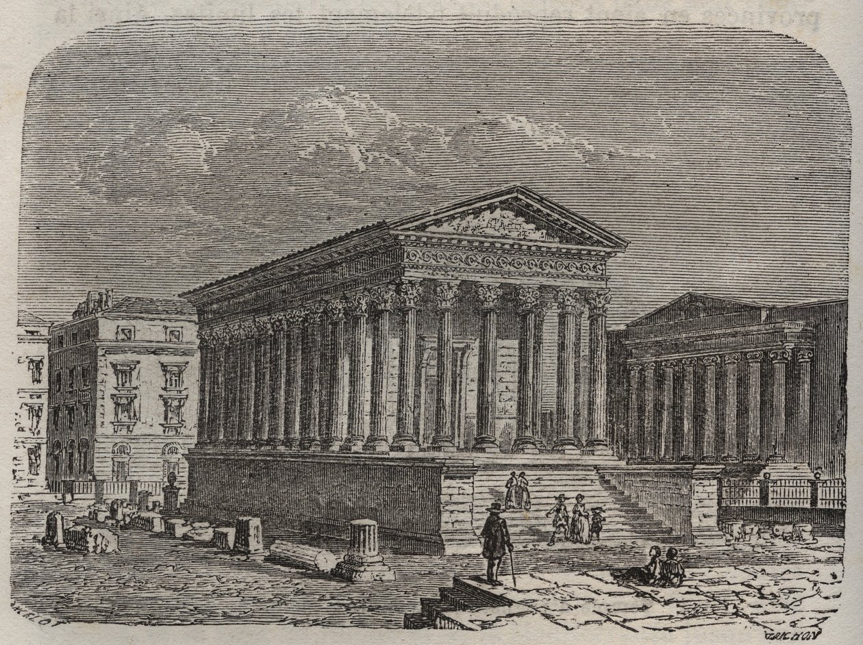 Carree de Nimes -kansi - Ranska, Languedoc-Roussillon, Gard - kaiverrus Victor Duruyn (1811-1894) "" Histoire de France" -kirjoitukseen - 1882 tekijältä French School