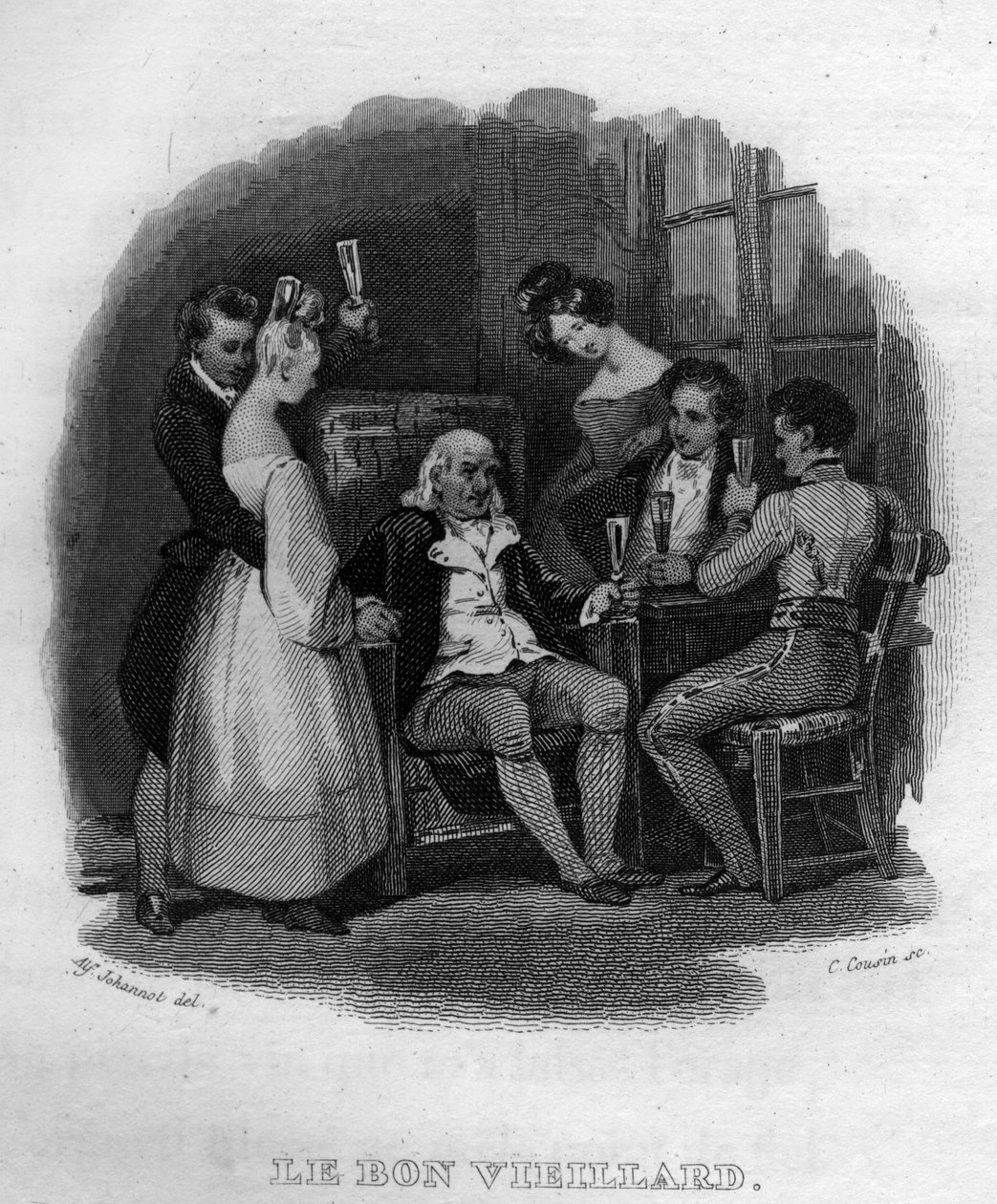 vanha kunnon mies Chanson de Beranger teoksessa "Oeuvres valmistuu" (1834), Pierre Jean de Beranger (1780-1857), ranskalainen runoilija ja lauluntekijä. tekijältä French School